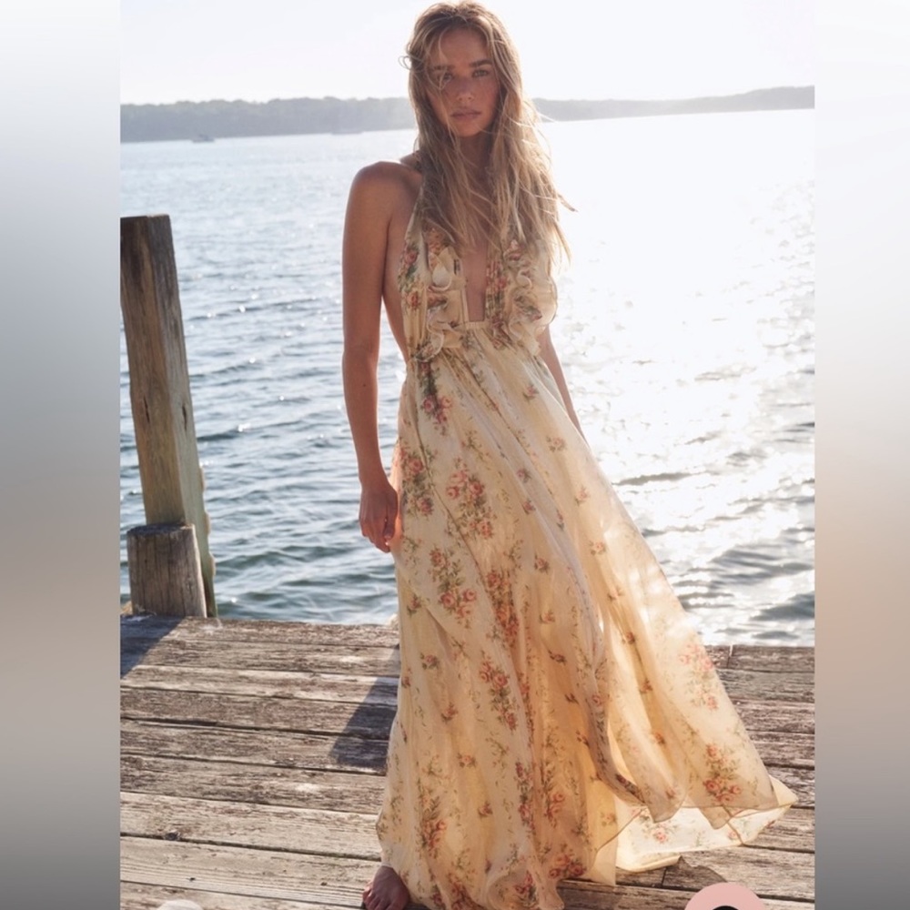 Antonie maxi dress in golden fog love shack fancy